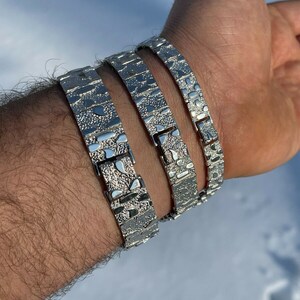 Men's Solid 925 Sterling Silver Mens Nugget Bracelet Heavy 8mm 12mm 16mm, Rapper, Hip-Hop image 3
