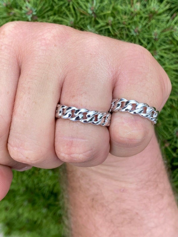 Solid 925 Sterling Silver Cuban Link Braided Ring For Men - Genuine Silver, Handmade, Classic & Urban Style