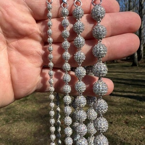 Men&#39;s Women&#39;s MOISSANITE Disco Ball Shambala Necklace Chain 925 Sterling Silver, 4mm-10mm Width 16&quot; - 30&quot; Length PASSES Diamond Test!