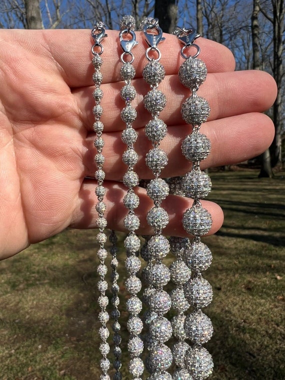 Men s Women s MOISSANITE Disco Ball Shambala Necklace Chain 925 Sterling Silver 4mm 10mm Width 16 30 Length PASSES Diamond Test Etsy Canada