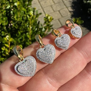 Women&#39;s MOISSANITE 3D Heart Pendants 14k Gold over 925 Sterling Silver, Choose From 4 Sizes: 8mm, 10mm, 12mm, 15mm PASSES DIAMOND Tester!