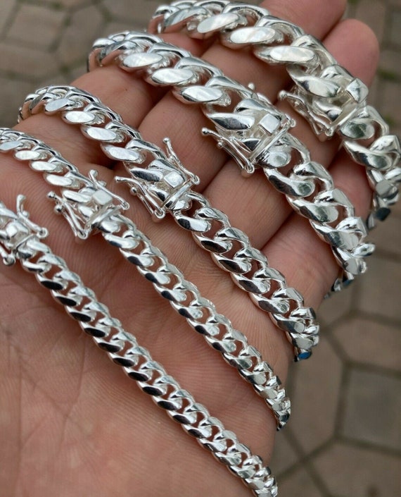 925 Sterling Silver Miami Cuban Necklace Chain, Box Lock, 5mm-14mm