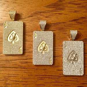 Benutzerdefinierte Iced Out Ace of Spades Poker Card Anhänger Massiv 925 Silber / Gold / zweifarbige künstliche Diamanten, Super eisig !!!