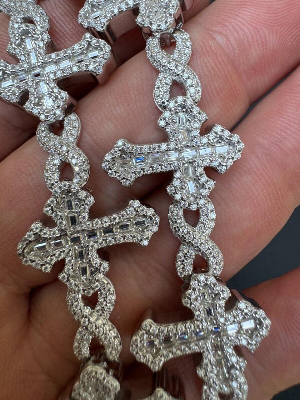 Moissanite Gothic Cross Bracelet: Sterling Silver Infinity Link