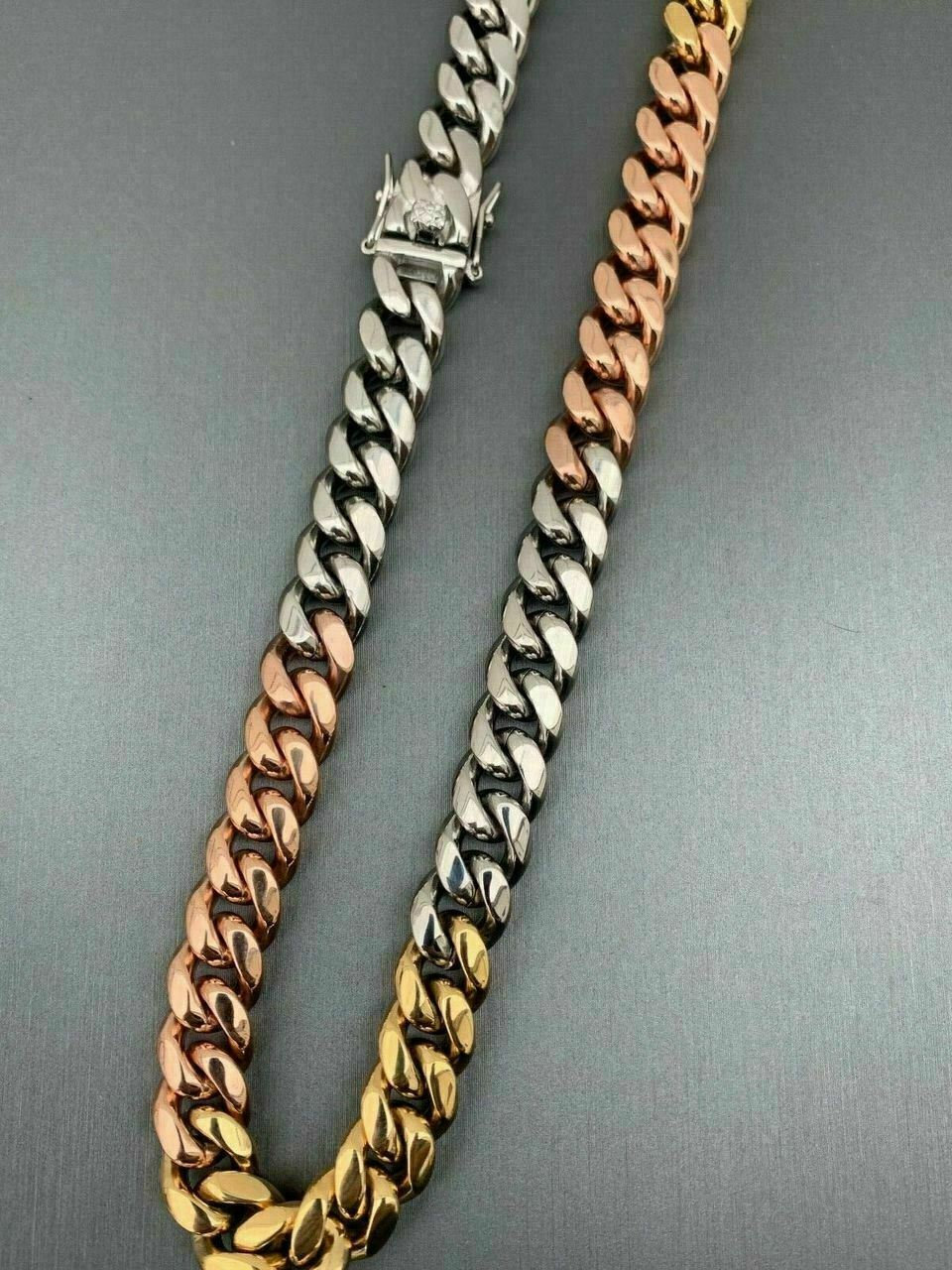 Herren Kubanerkette Aus Edelstahl – 14k Vergoldet, 3mm Stark & 18–30 Zoll Lang, Miami-Style Pur