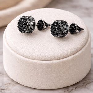 Bijoux Blu Orecchini A Perno Donna Argento 925, Con Zirconia Cubica Nera - Design Fulmine