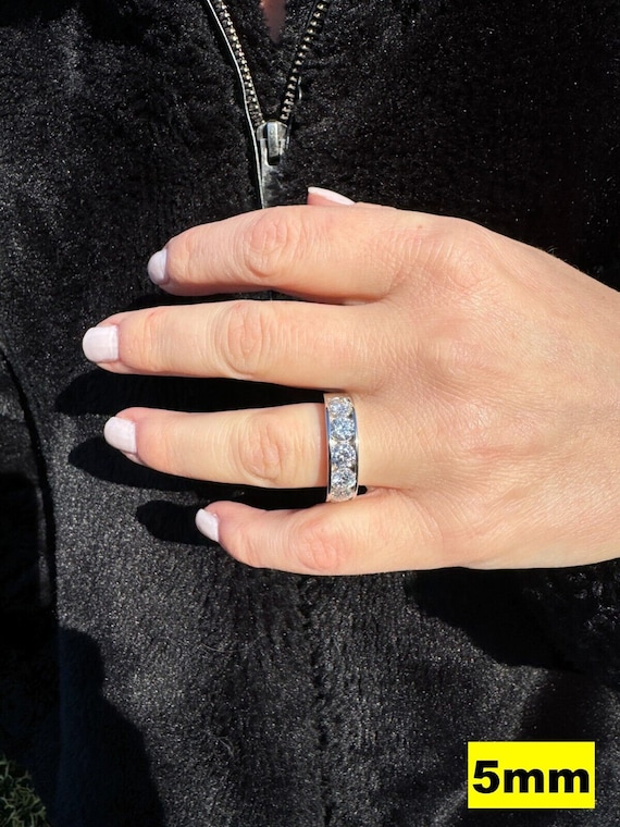 Men's Moissanite Wedding Band - 7 Round Cut D Color VVS1 Stones In 925 Sterling Silver, Sizes 7-13