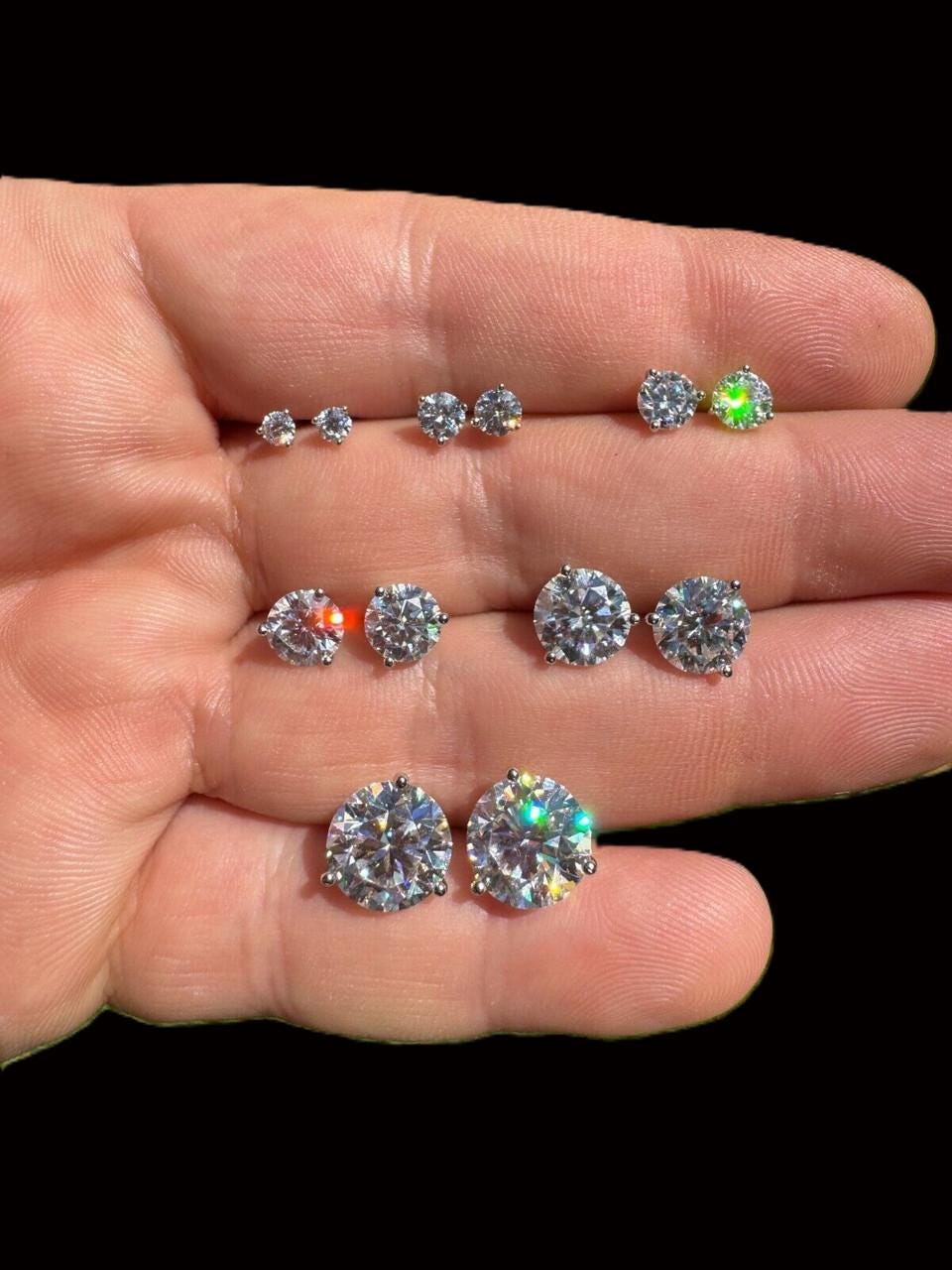 Boucles D'oreilles 3 Carats Princesse - Zircone Moissanite Simulant - Argent - Neuf Sans Emballage
