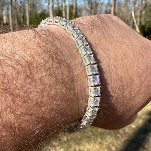 Men&#39;s Women&#39;s Moissanite Tennis Bracelet Iced Out All Sides 5mm Solid 925 Sterling Silver, Rhodium Finish 6&quot; - 9&quot; PASSES DIAMOND Tester!