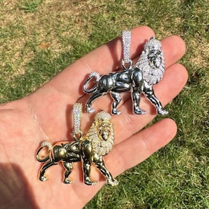 MOISSANITE Löwe von Jehuda Massiv 925 Sterling Silber Rasta Afrikanischer König Krone Löwe Leo Anhänger Rhodium oder Gold Finish PASSES DIAMOND Tester!