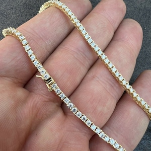 Men's Women's 2mm 14k Gold Vermeil over 925 Sterling Silver Micro Tennis Chain Necklace Iced Out MOISSANITE PASSES DIAMOND Tester!!