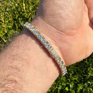 Men&#39;s Women&#39;s Moissanite Tennis Bracelet Iced Out All Sides 5mm 14k Gold Vermeil Over 925 Sterling Silver 6&quot; - 9&quot; PASSES DIAMOND Tester!