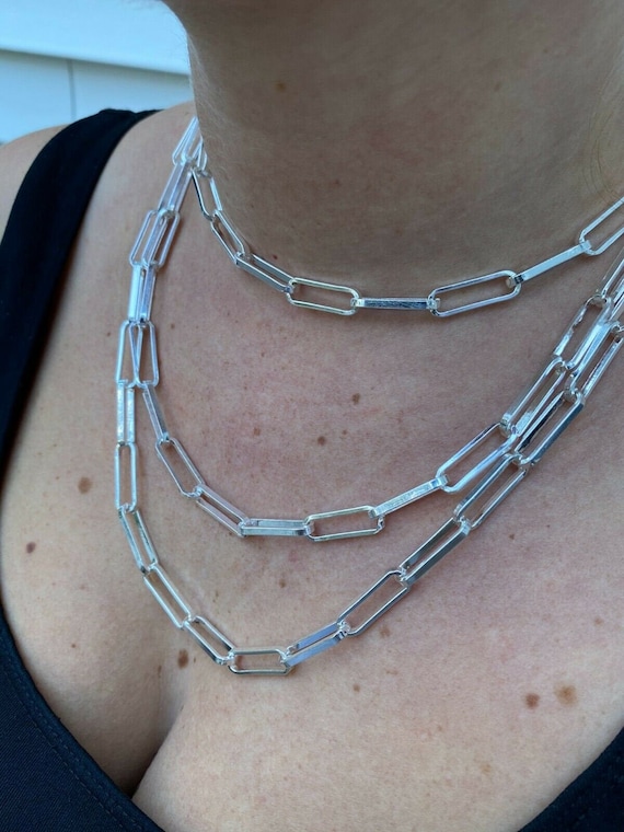 Collana con catena a graffetta in argento sterling 925 massiccio, 18'' - Italia