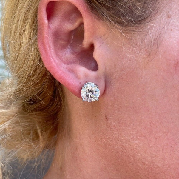 Men's Women's 10mm 8ct tw Moissanite 925 Sterling Silver Screw Back Solitaire Stud Earrings - GRA Certified D vvs1, PASSES DIAMOND Tester!!!