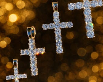 Colgantes de cruz de tenis con diamantes* en plata maciza 925 auténtica para hombre o mujer, ¡5 tamaños!