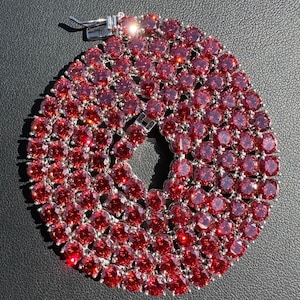 Men&#39;s Women&#39;s Iced Out 5MM Ruby Red MOISSANITE Tennis Chains Solid 925 Sterling Silver, 16&quot; - 28&quot;, PASSES DIAMOND Tester!!!