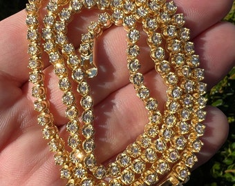 Moissanite Tennis Chain: 3mm Illusion Set, 14k Gold Vermeil, Sterling Silver
