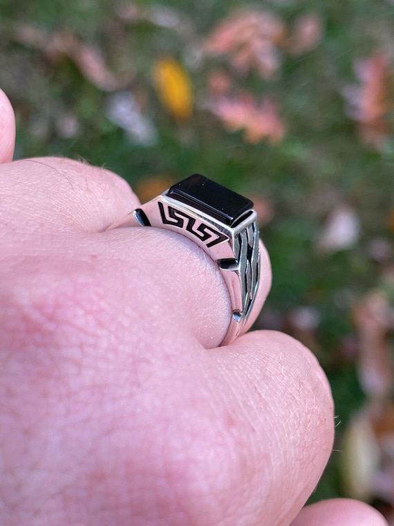 Men's Real Solid 925 Oxidized Sterling Silver Square Black