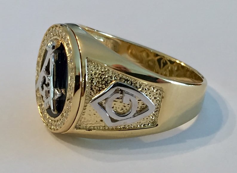 Men's Custom Mason Masonic Black Onyx Pinky Ring 14K Gold Etsy
