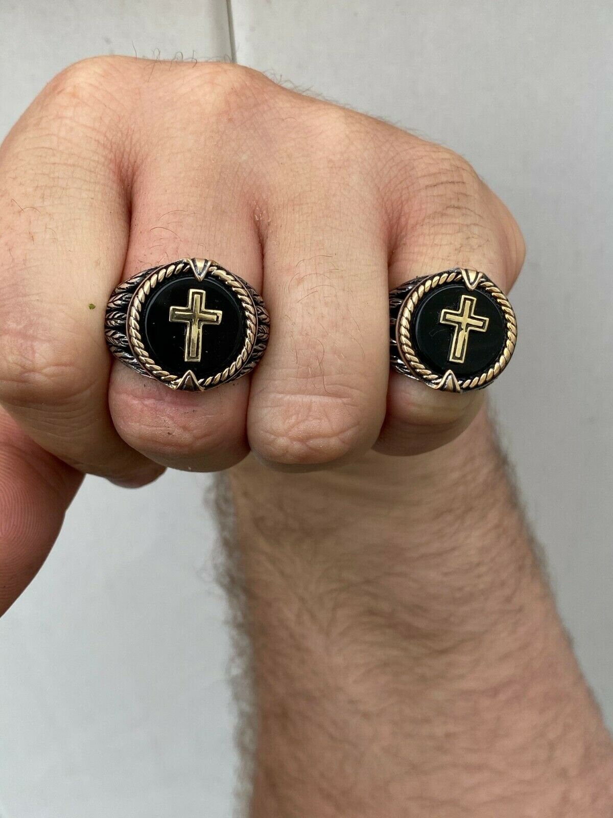 Mens Custom Made Cross Ring 14k Gold & Real Solid 925 Silver Etsy