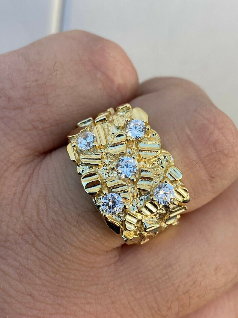 Men/'s Custom Iced out NUGGET Pinky Ring Gold over Solid 925 Sterling Silver Sizes 7-13