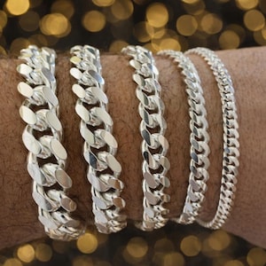 Men's Women's Real Solid 925 Sterling Silver Miami Cuban Lobster Lock Bracelets 4mm - 12mm, 6.5" to 9", Heavy Tight Link