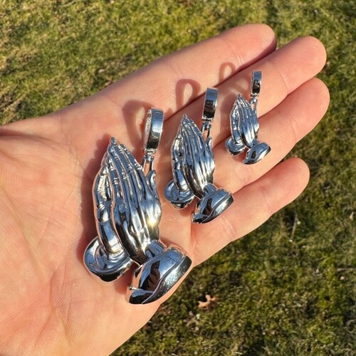 Praying Hands Religioius Pendant, Solid 925 Sterling Silver With