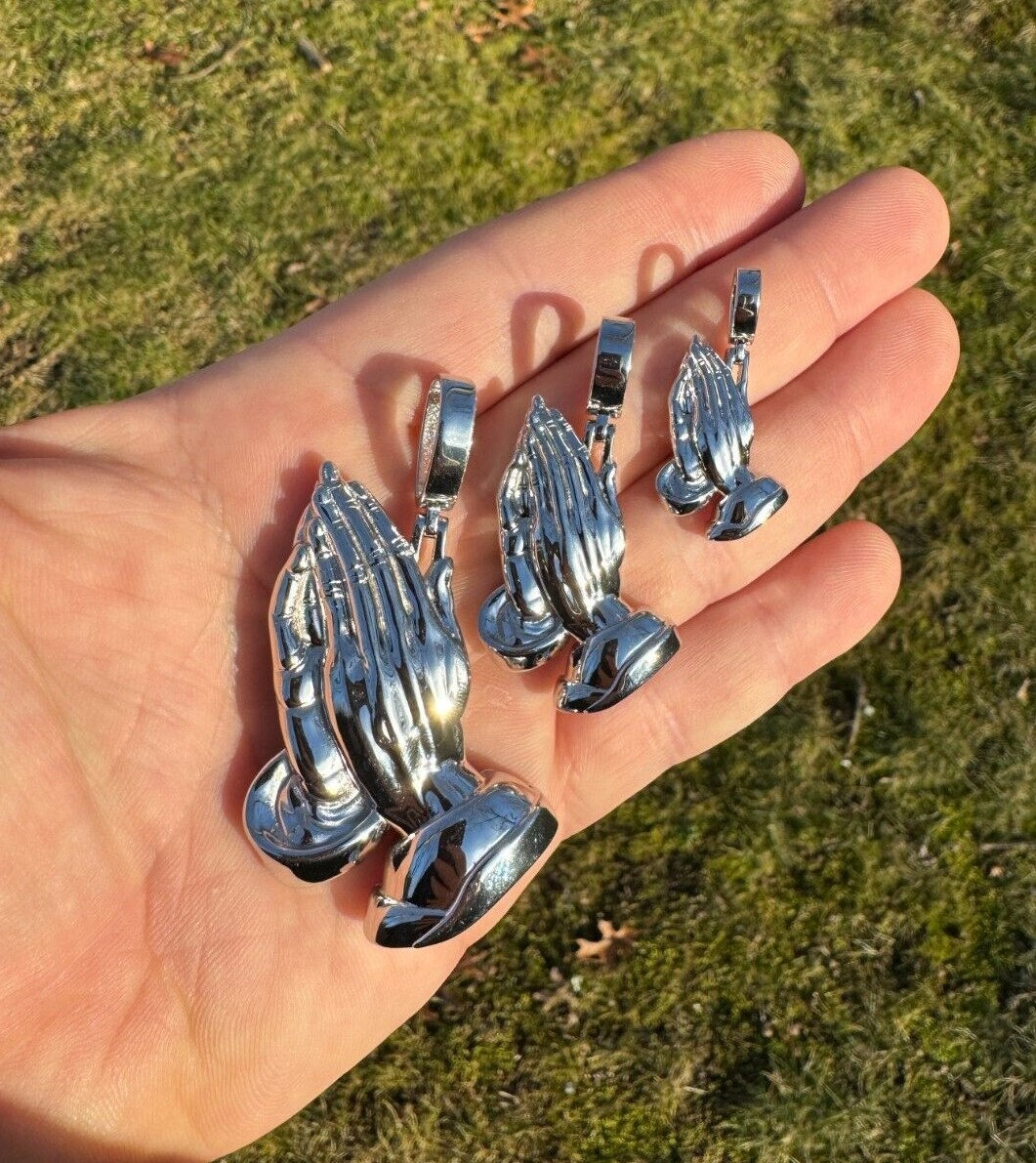 Praying Hands Religioius Pendant, Solid 925 Sterling Silver With