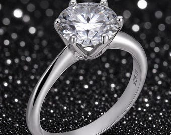 Anillo de compromiso de moissanita: solitario de plata de ley 925, 0,5-4 ct