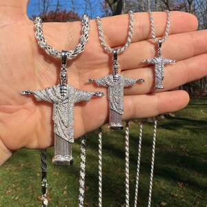 Moissanite Christ The Redeemer Pendant: 925 Sterling Silver Rio de Janeiro image 2
