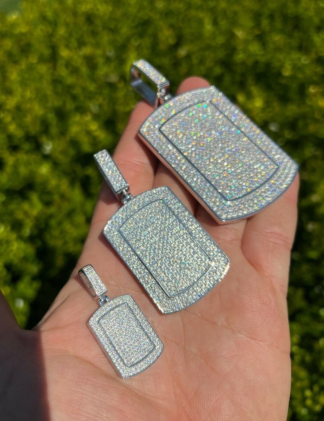 thumbnail image 2 of Real 925 Sterling Silver Iced Dog Tag Pendant - Hip Hop CZ Bling Necklace 2 of 3