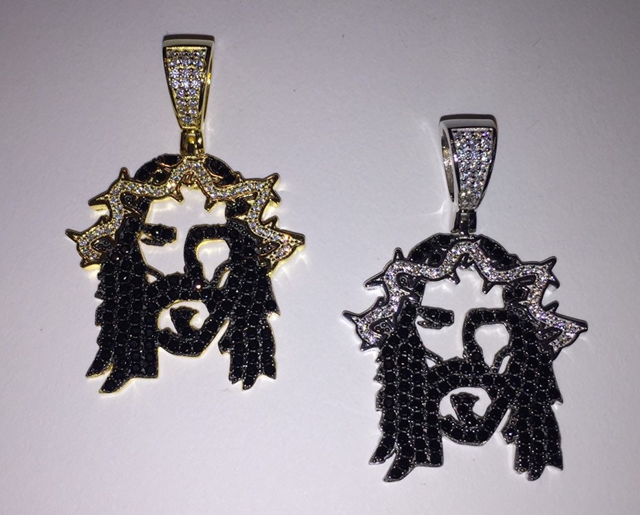 Black Iced Out Jesus Pendant in Rhodium or 14K Gold Finish W simulated Diamonds Etsy UK