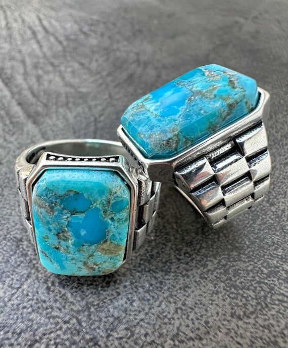 Men's Womens Large Rectangle Turquoise Natural Gemstone Men's Womens Large Rectangle Turquoise Natural Gemstone