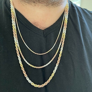 Handmade Tri-color Rope Chain Necklace: 925 Sterling Silver, Gold/rose ...