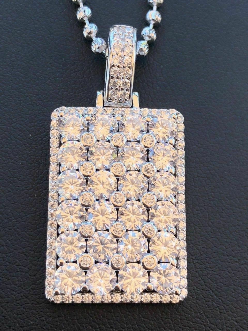 Fantex 14k Iced Out Dog-Tag Schild Anhänger Halskette, Voll