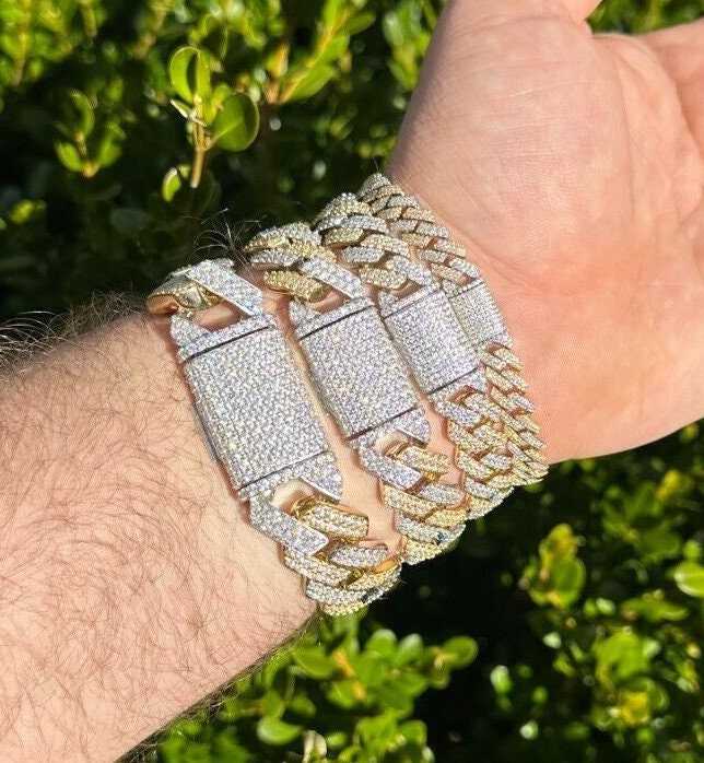 モアッサナイト キューバンリンクブレスレット：ツートン 14K イエロー 