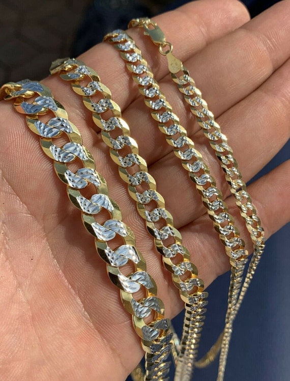 Gold Large Clasp Curb Chain Necklace, Silver Stainless Steel Cuban Diamond Cut Miami Flat Link Necklace, Women and Men Necklaces 18 inch / Gold