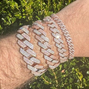 MOISSANITE Prong Cuban Link Bracelet Two Tone 14K Rose Gold