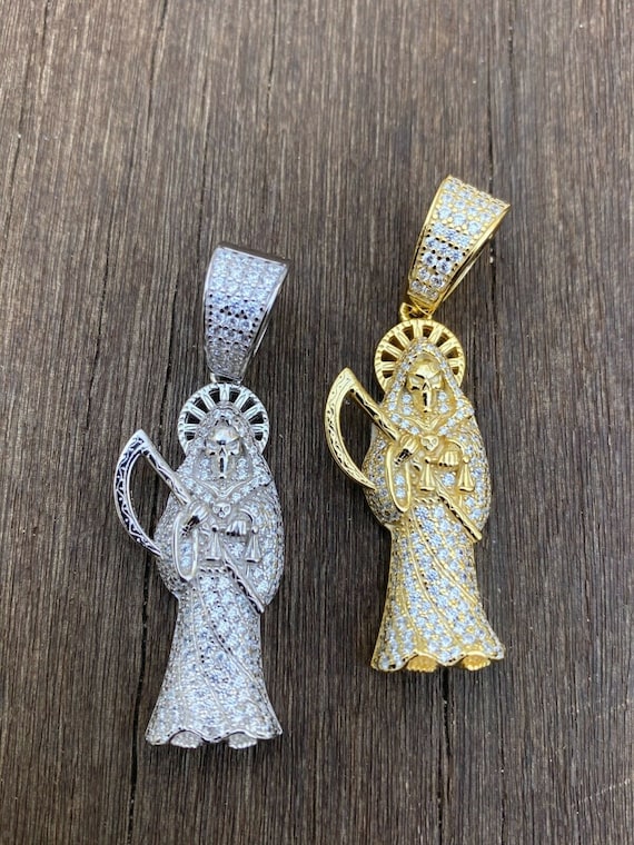 Men s Women s Grim Reaper Santa Muerte Iced Out Simulated Diamond