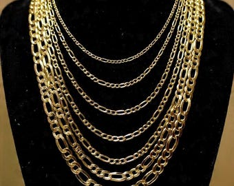 14k Gold Plated Sterling Silver Figaro Chain – Diamond Cut Necklace or Bracelet