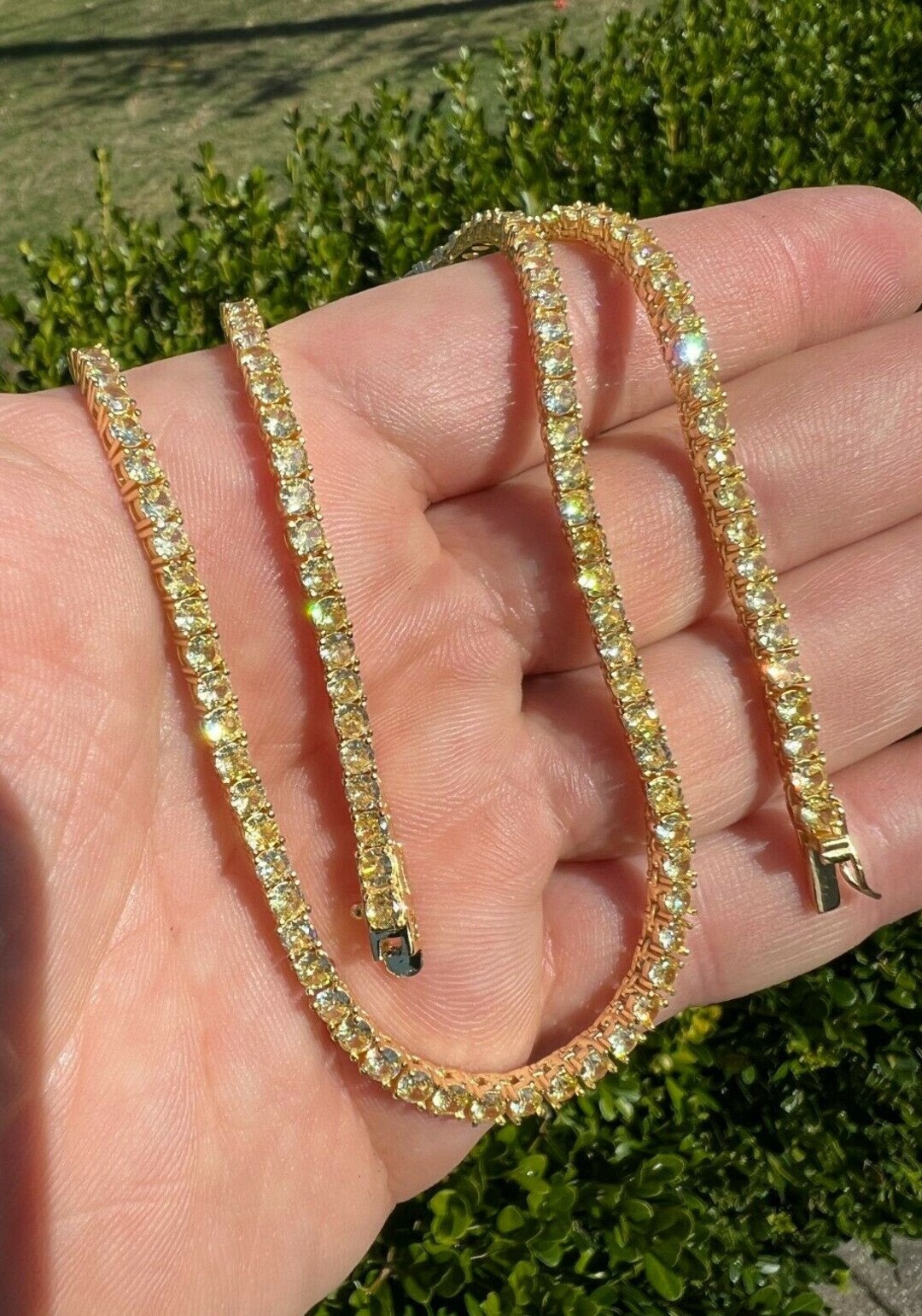 thumbnail image 2 of Generic Rkjewellry_store | 3MM 7Ct Round Sapphire & White Diamond Engagement Gift Tennis Bracelet 14K Yellow Gold Finish 925 Silver 7, Adjustable 2 of 13