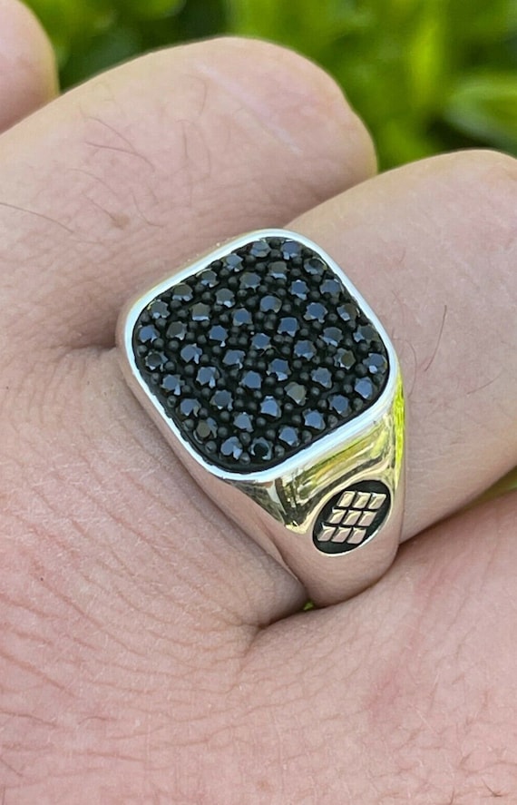 Bague homme en argent sterling massif 925 veritable rhodium oxyde et diamants noirs glaces tailles 7 13 Etsy France