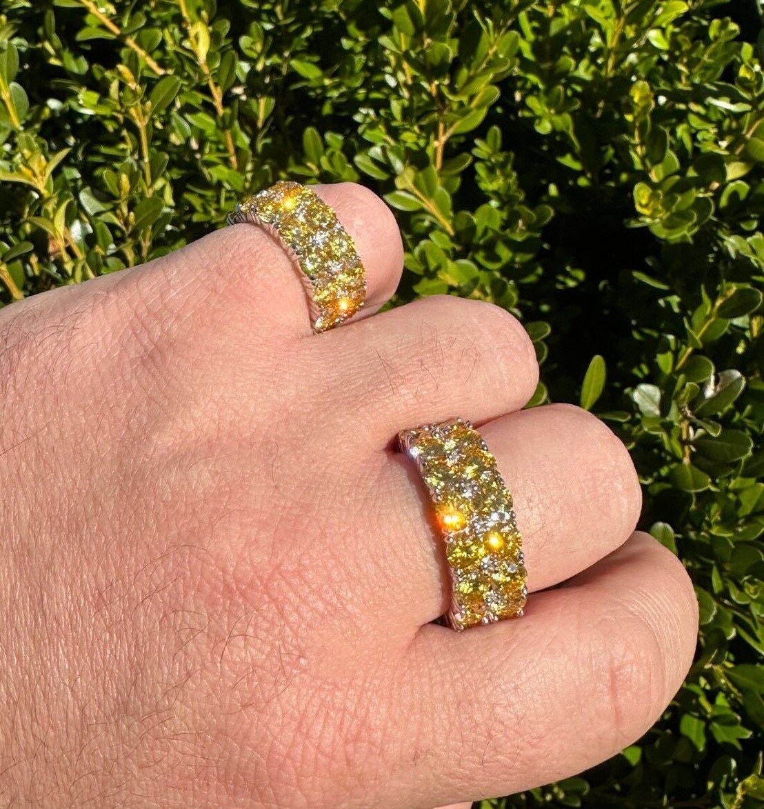 DK QUALITY JEWELS .925 Sterling Silver Canary Yellow CZ Eternity Wedding Band Ring - Sizes 4-10