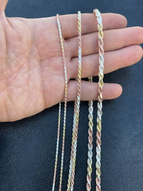 Tri Color Yellow Rose Gold & 925 Sterling Silver Miami Cuban Chain