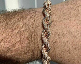 iced-out. Bracciale in argento Sterling 925 con strass, 8 x 8 mm, oro, 22 cm, Argento sterling, Senza pietra