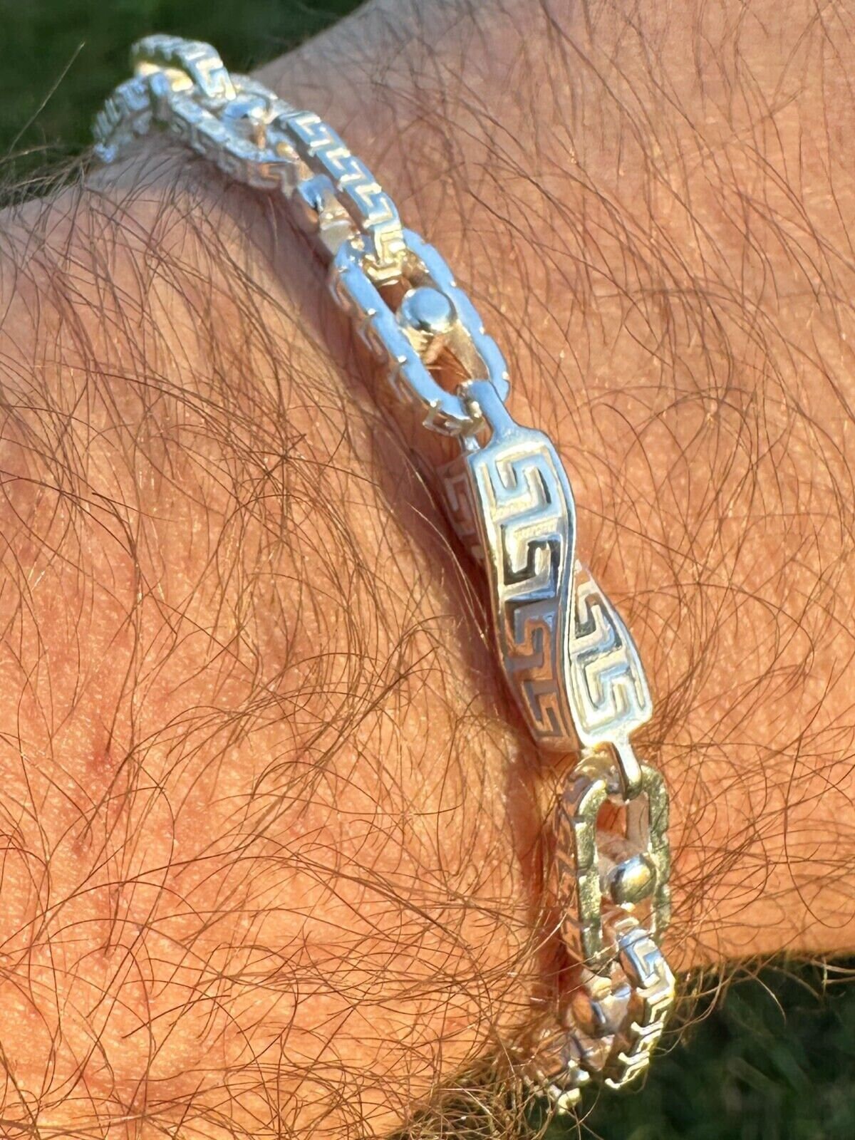 Men's Sterling Silver Greek Key Bracelet: Twisted Rolo Link - Etsy