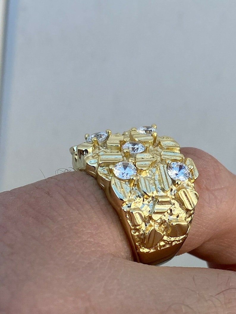 Men/'s Custom Iced out NUGGET Pinky Ring Gold over Solid 925 Sterling Silver Sizes 7-13