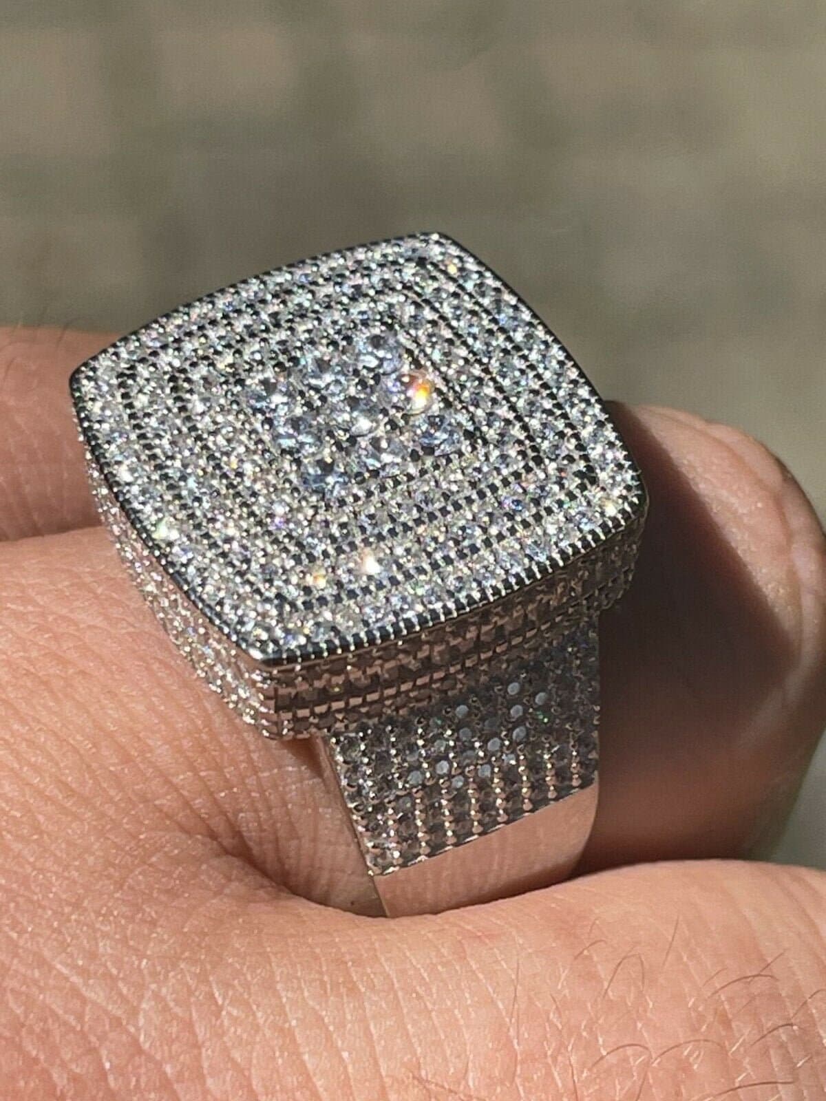 Iced Out Sterling Silver Men's Pinky Ring: Simulated Diamond Hip
