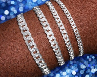 Pulseras cubanas planas de plata de ley 925 para hombre o mujer, de 4 mm a 8 mm y de 6" a 9".