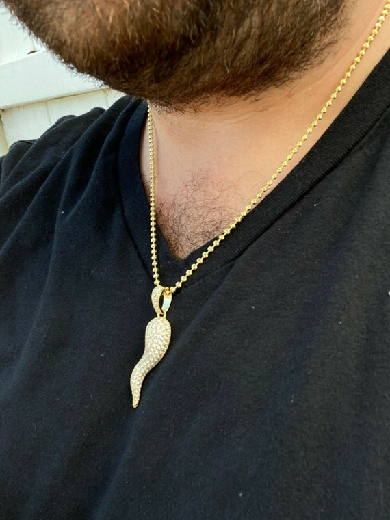 Italian Horn Necklace, Italian Cornicello, Italian Amulet, Pendant, 1 1/4  32mm Long Gold Plated Horn With a 14k Gold Plated Rope Chain - Etsy